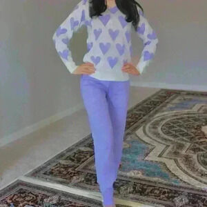 Purple Heart with Faux Pearls Loungewear Sets